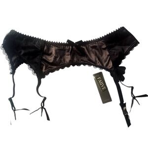 Fauve Chocolate Brown & Black Lacey Garter Belt w/ Bows Size Medium - NWT !